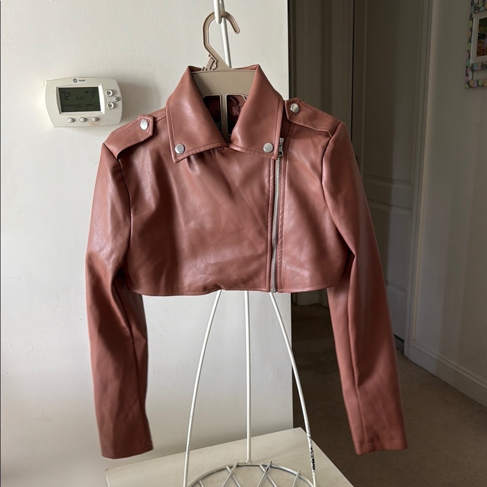 Forever 21 Women's Cropped Faux Leather Moto Jacket - Dusty Rose
